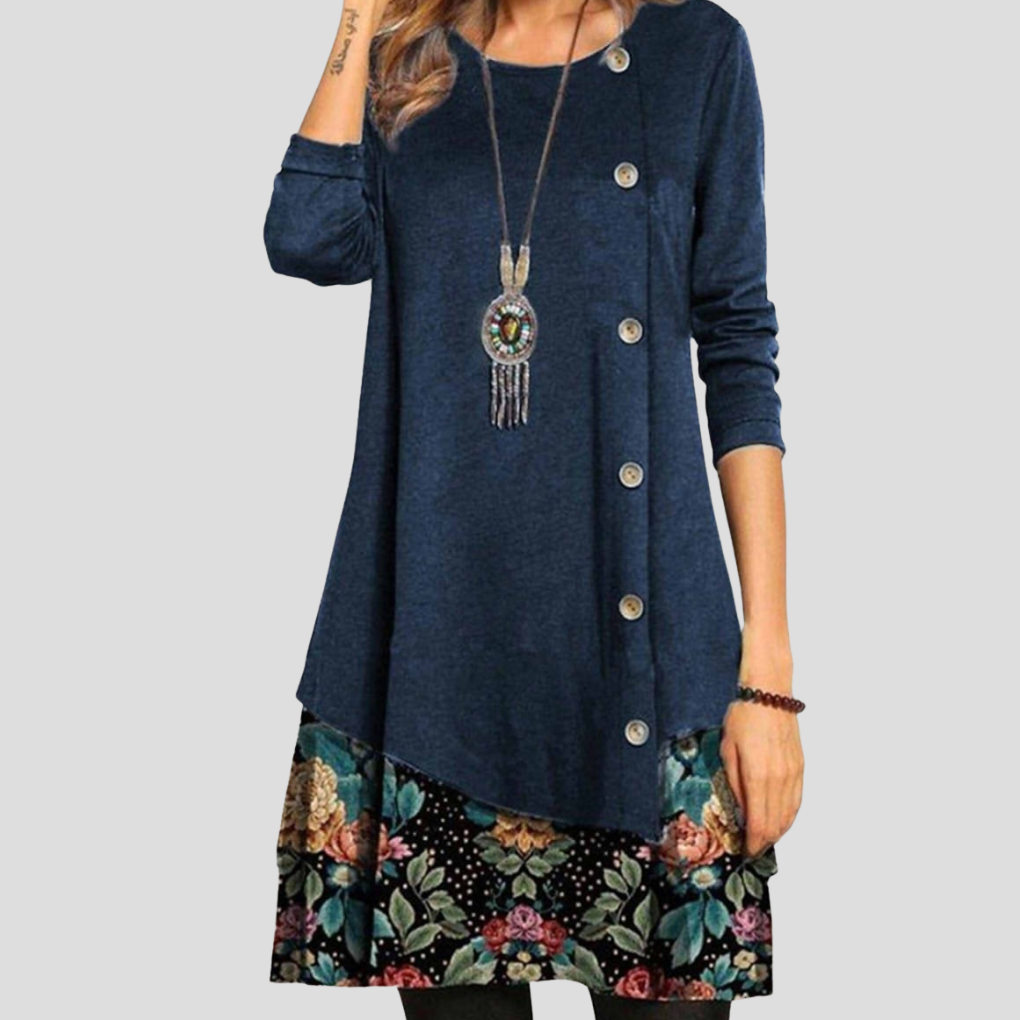Damen-Minikleid mit Blumenmuster und Knöpfen