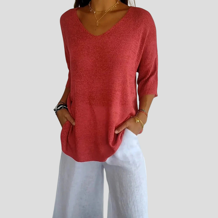 Damen Stricktop mit V-Ausschnitt – Lässiger Style mit Alltagsflair