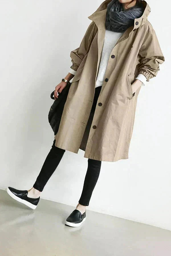 Übergrosser wasserdichter Trenchcoat mit Kapuze