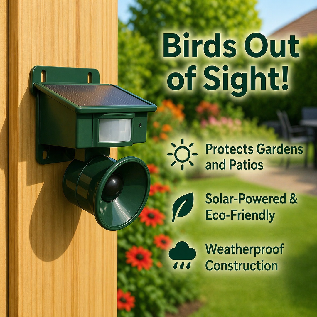 Vogelabwehrgerät | Solarbetriebener Sensor | Natürliche Greifvogel-Rufe | Birdfend