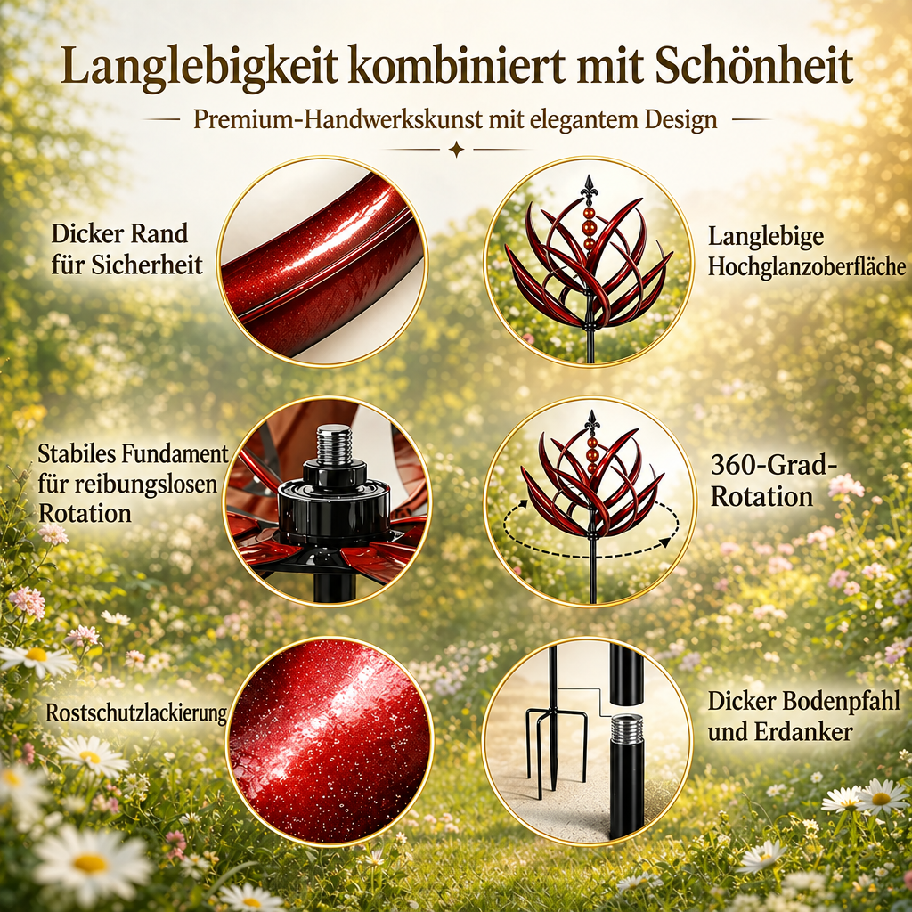Wetterfahne: Metall-Lotus-Windspinner – rostbeständige Gartendekoration