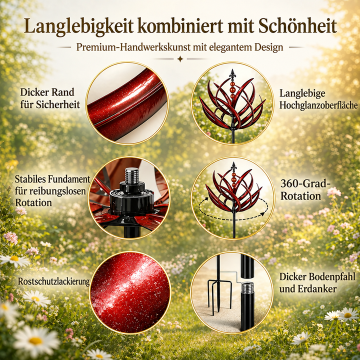 Wetterfahne: Metall-Lotus-Windspinner – rostbeständige Gartendekoration