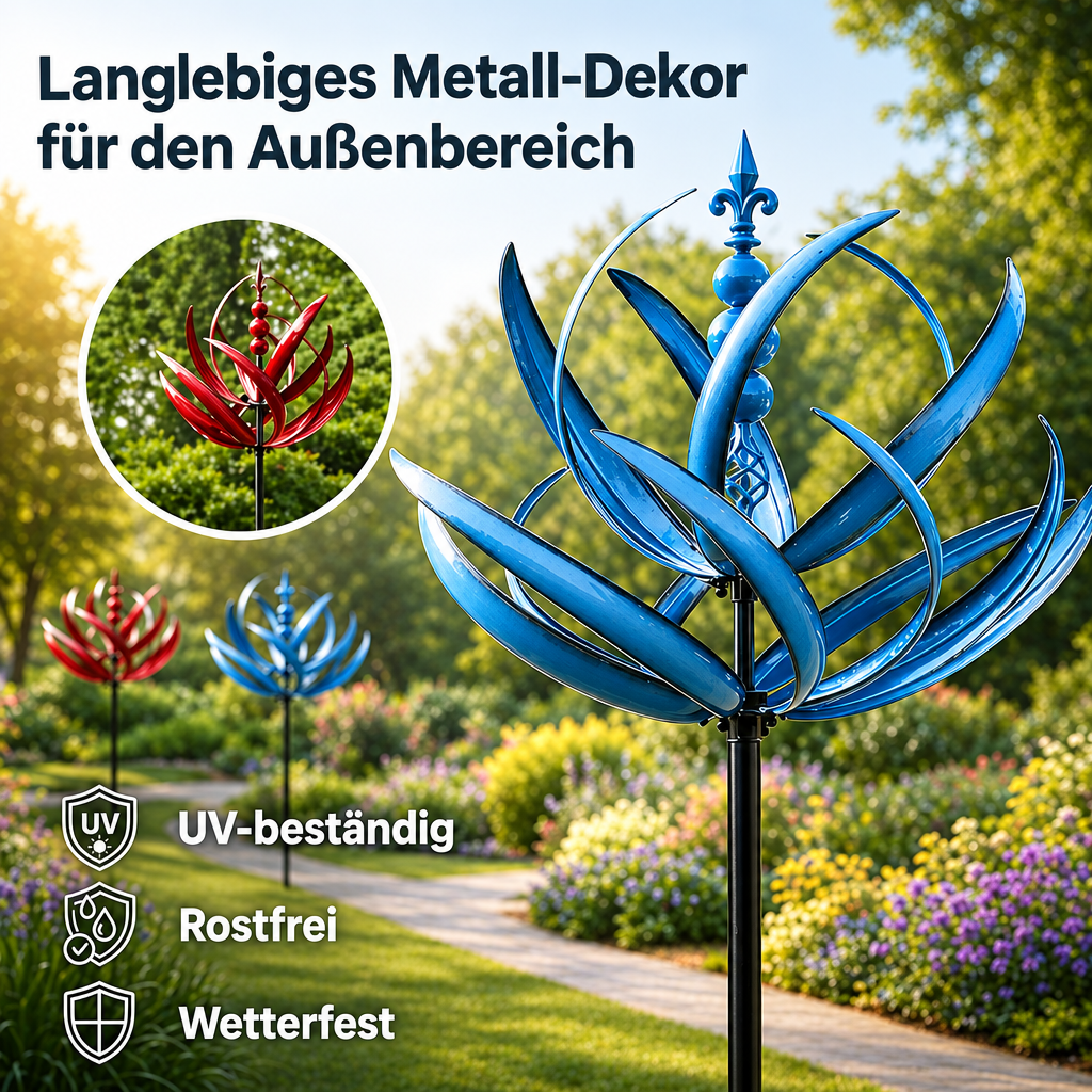 Wetterfahne: Metall-Lotus-Windspinner – rostbeständige Gartendekoration