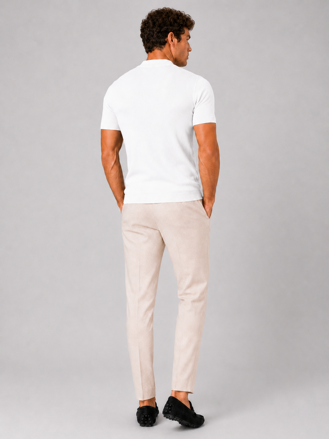 Herren-Ripp-T-Shirt mit Stehkragen – figurbetontes Stretch-Kurzarm-Top