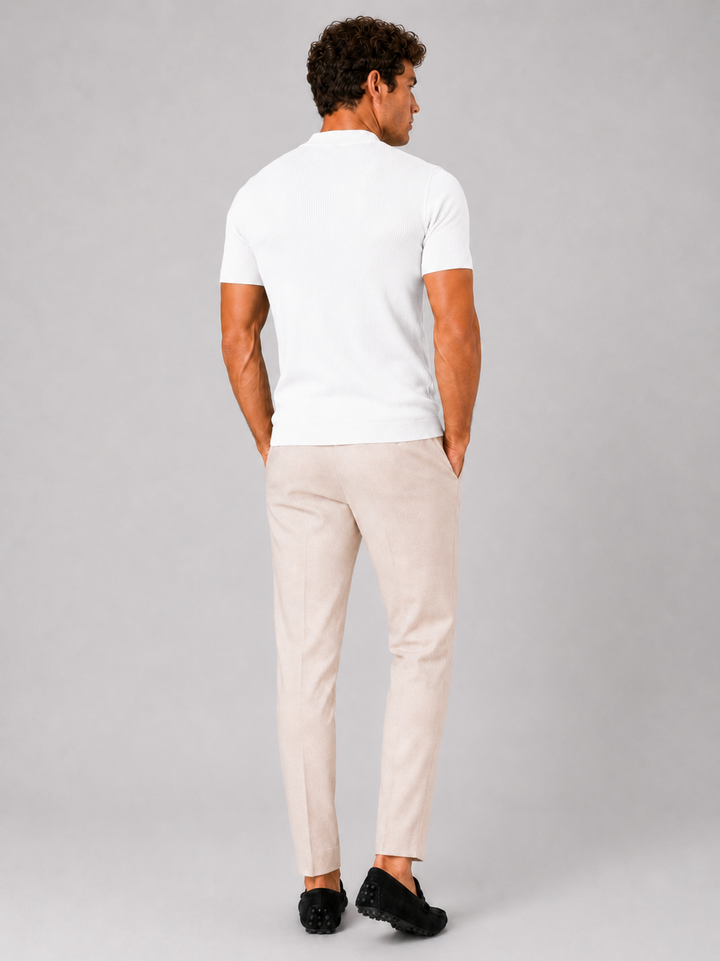 Herren-Ripp-T-Shirt mit Stehkragen – figurbetontes Stretch-Kurzarm-Top