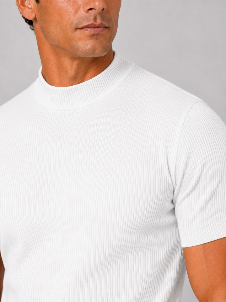 Herren-Ripp-T-Shirt mit Stehkragen – figurbetontes Stretch-Kurzarm-Top