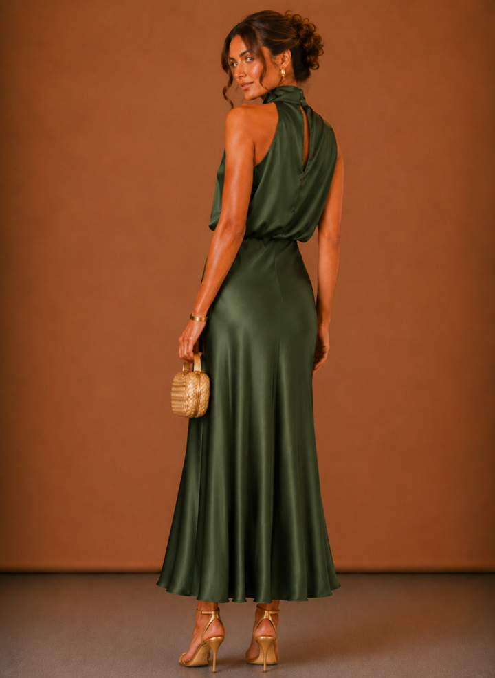 Satin-Maxikleid mit Neckholder für Damen – Elegantes Kleid für Hochzeitsgäste