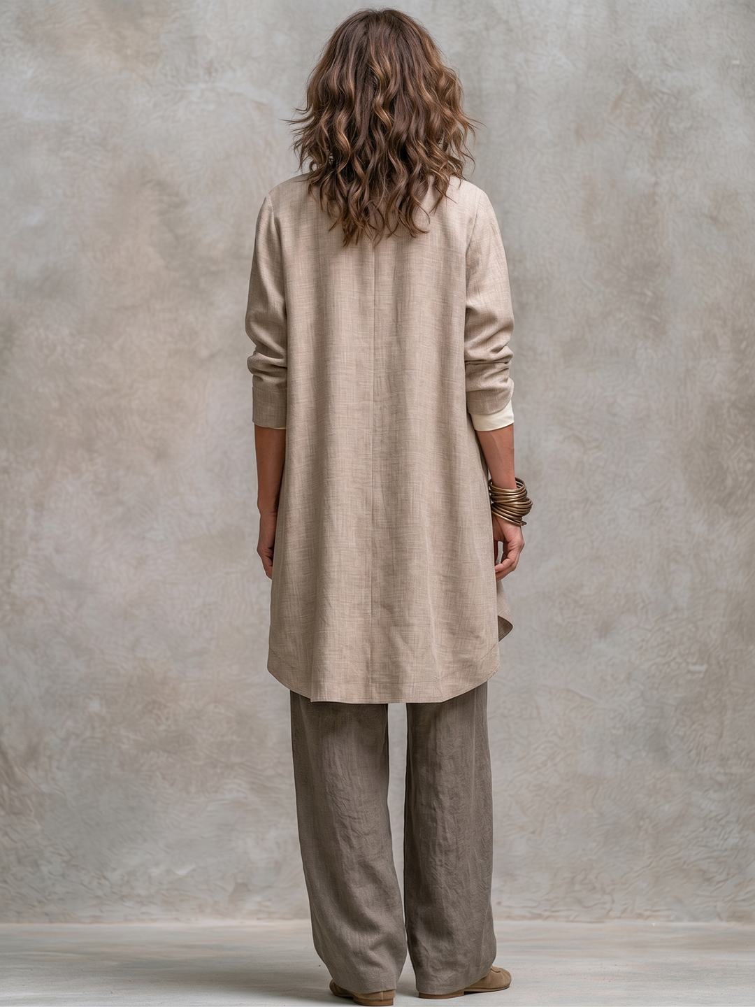 3-teiliges, fließendes Damen-Set mit offenem Cardigan und Hose mit weitem Bein