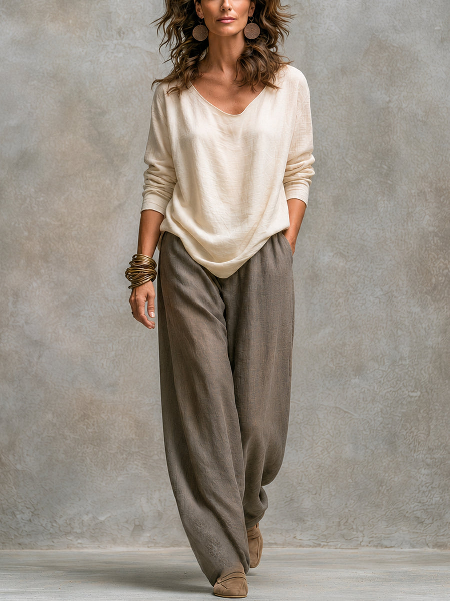 3-teiliges, fließendes Damen-Set mit offenem Cardigan und Hose mit weitem Bein