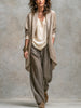 3-teiliges, fließendes Damen-Set mit offenem Cardigan und Hose mit weitem Bein
