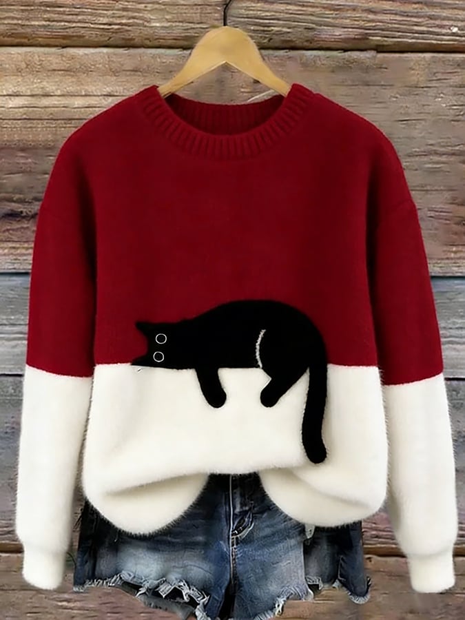 Oversized-Pullover mit Katzenprint