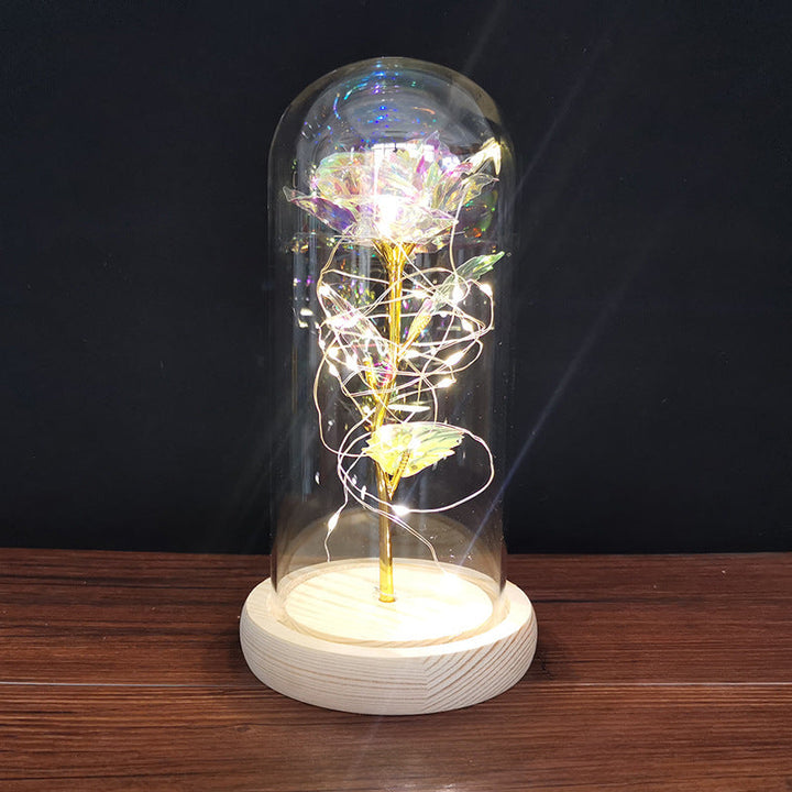 Rose unter Glaskuppel mit LED-Licht, romantisches Geschenk