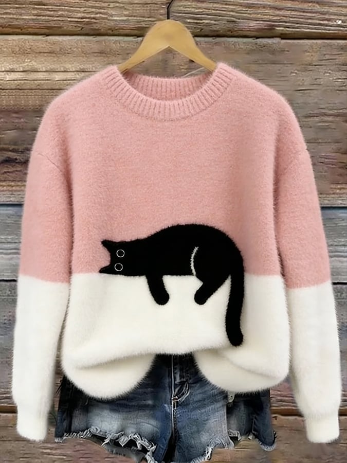 Oversized-Pullover mit Katzenprint