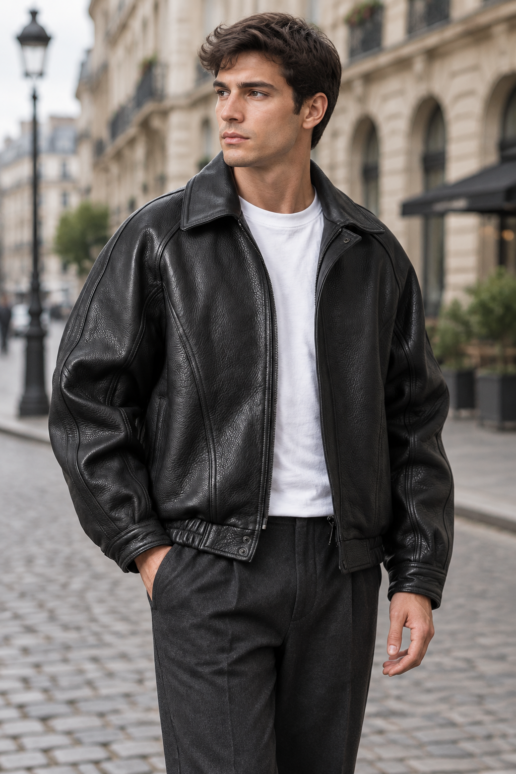 Herren-Lederjacke mit Reißverschluss und Kragen