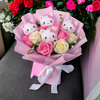Bunter Kunstblumenstrauß mit Kitty-Figuren für Geschenke und Deko