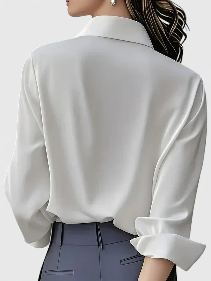 Damen Satin-Langarmbluse – elegante Bürobluse