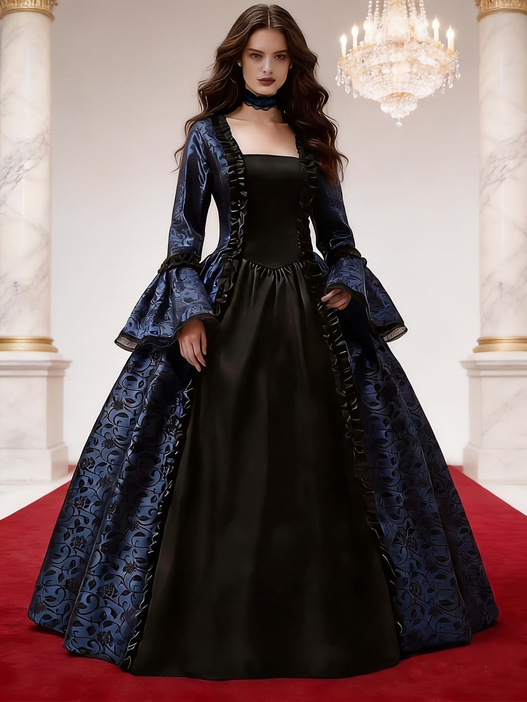 Frauen Gothic Vampir Halloween Kostümkleid mit ausgestellten Ärmeln