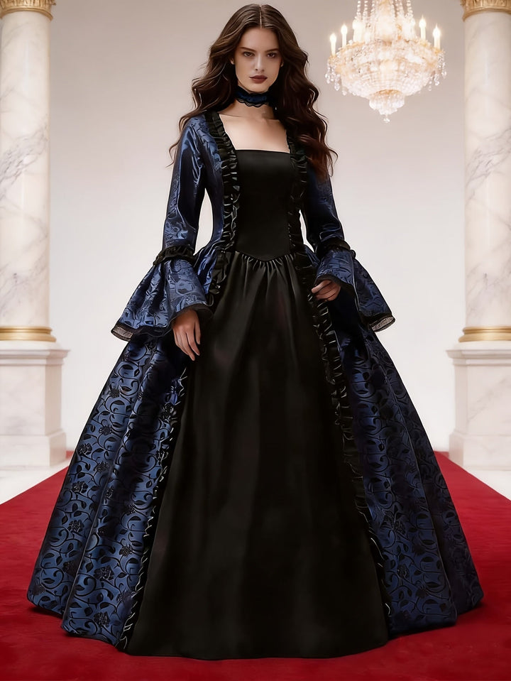 Frauen Gothic Vampir Halloween Kostümkleid mit ausgestellten Ärmeln