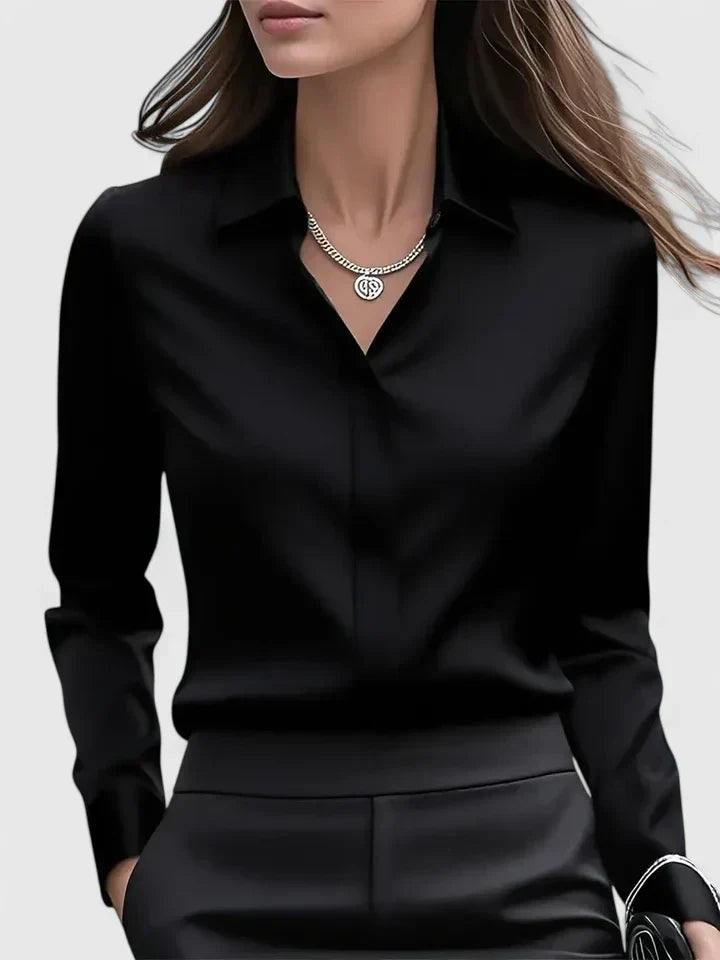 Damen Satin-Langarmbluse – elegante Bürobluse
