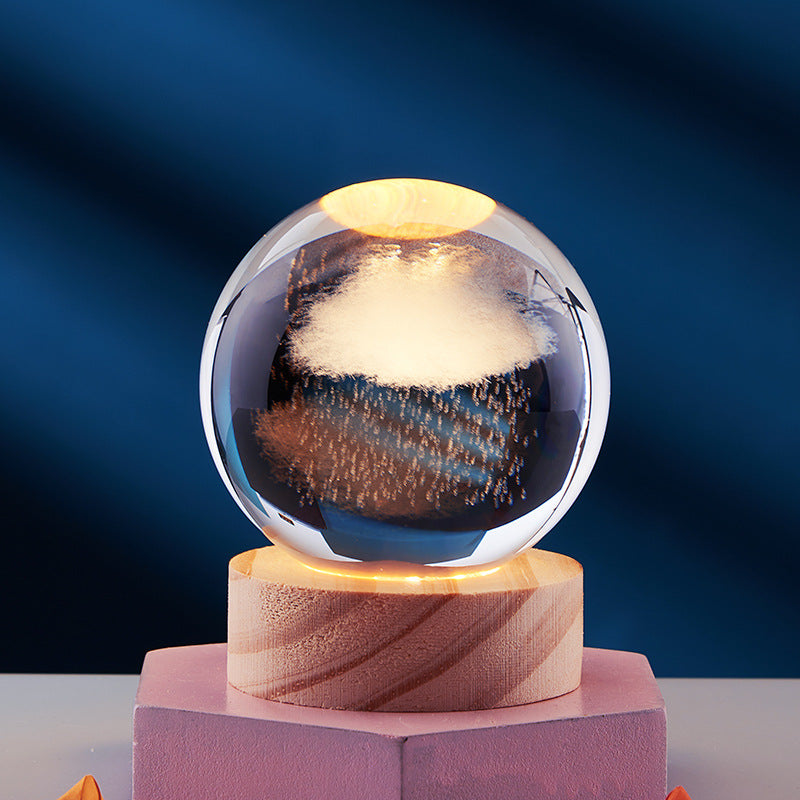 Kristallkugel mit 3D-Gravur, einzeln oder mit Leuchtsockel
