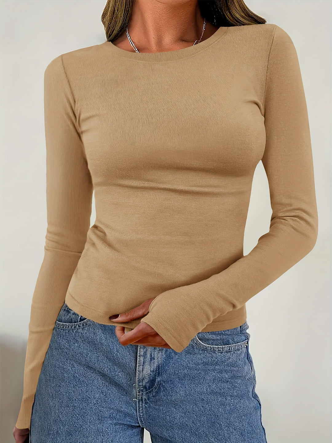 Damen Langarm-Top mit Rundhalsausschnitt für Herbst & Winter – Vivienne