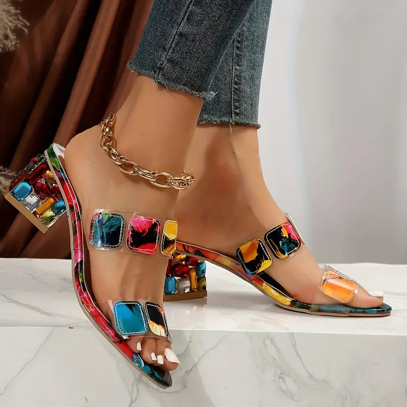 Damen Slip-on Sandalen für den Sommer mit Blockabsatz