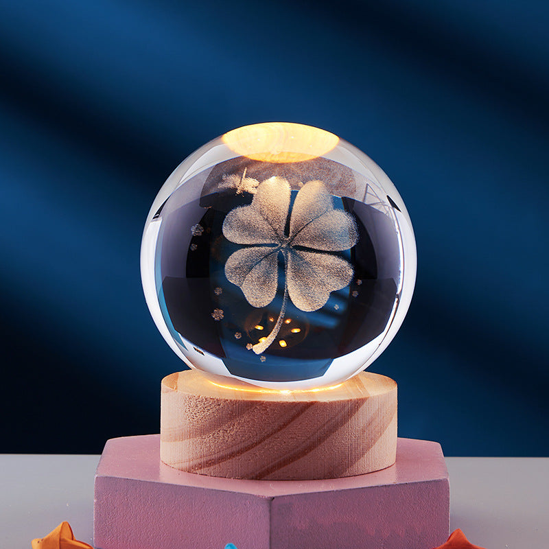 Kristallkugel mit 3D-Gravur, einzeln oder mit Leuchtsockel