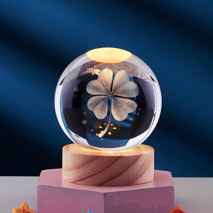 Kristallkugel mit 3D-Gravur, einzeln oder mit Leuchtsockel