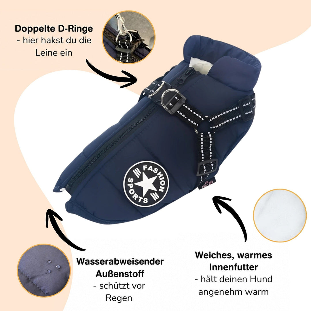 Winter Hundemantel mit integriertem Geschirr, gepolstert und gefüttert