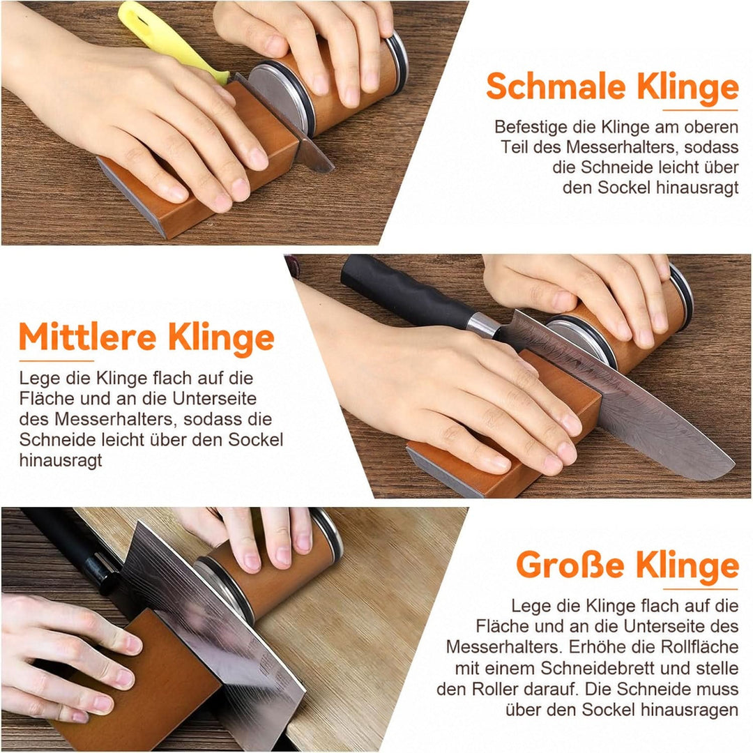 Professioneller Rollmesserschärfer mit diamantbeschichtetem Rad und magnetischer Winkelführung