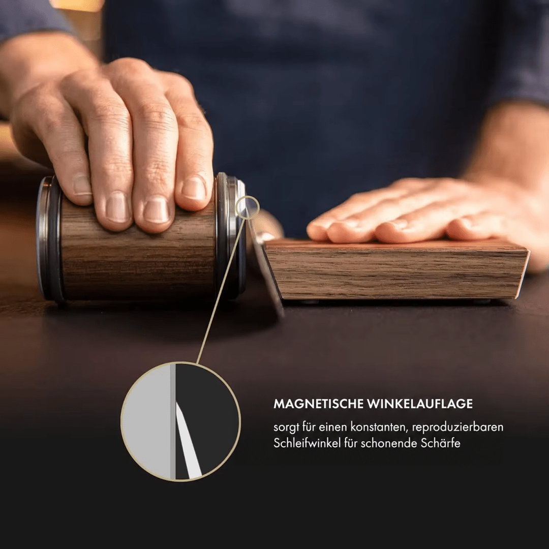 Professioneller Rollmesserschärfer mit diamantbeschichtetem Rad und magnetischer Winkelführung