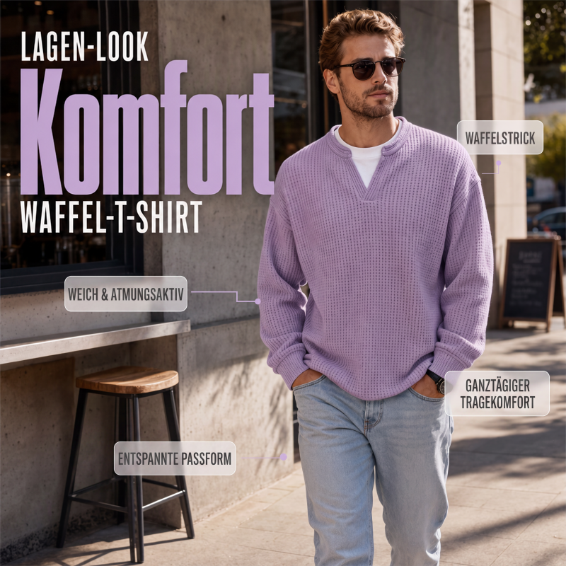 Oberteil mit langen Ärmeln und Waffelstrick mit angedeuteter Lage