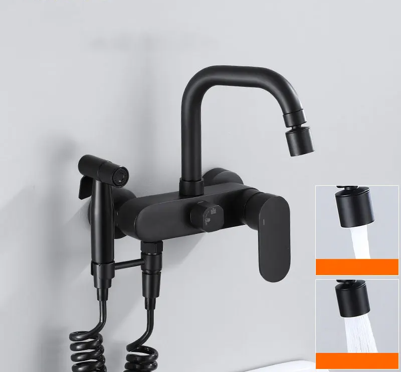 AquaJet Wandarmatur in Schwarz aus Messing