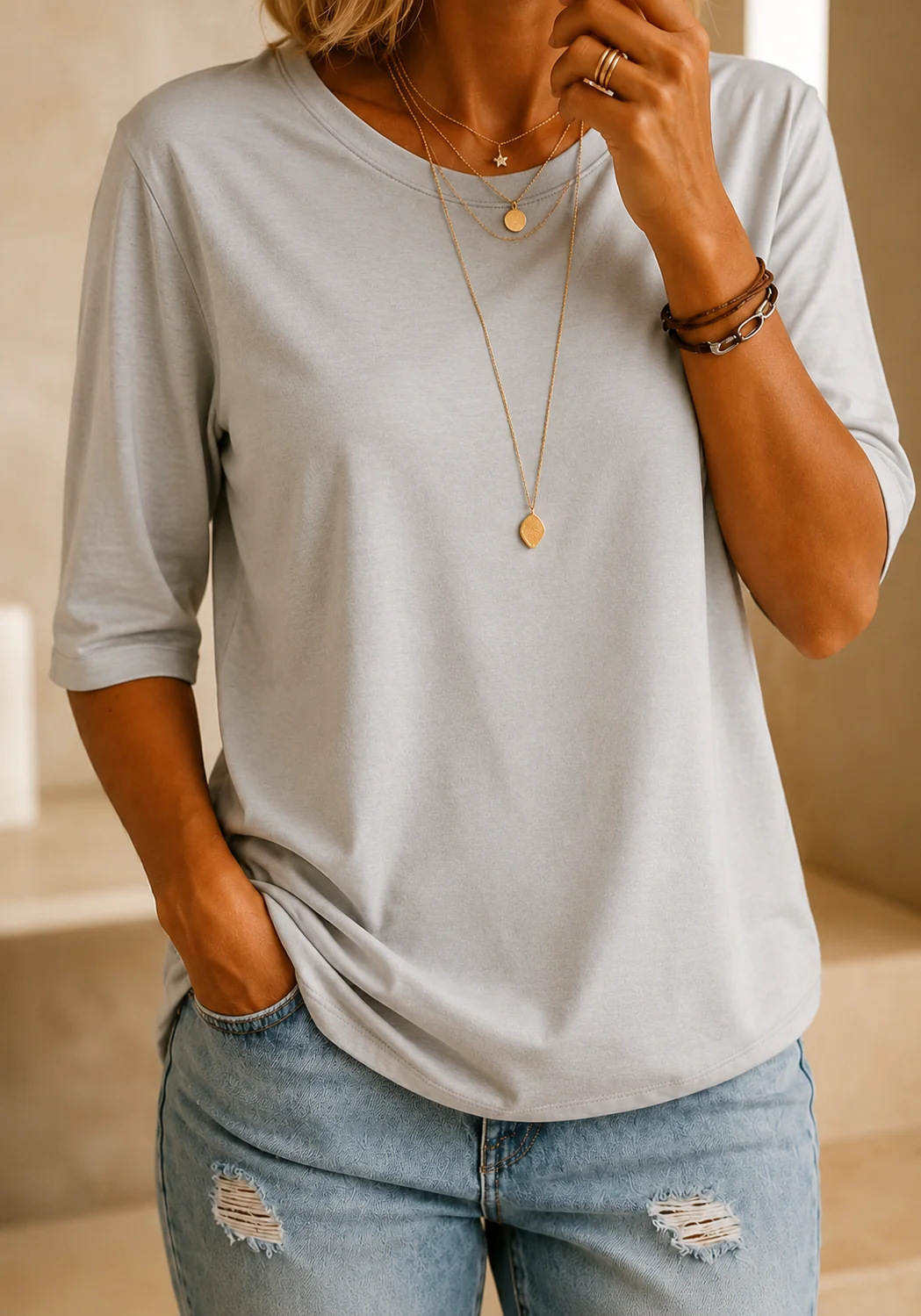 Lockeres Alltags-Halbarm-T-Shirt für Damen