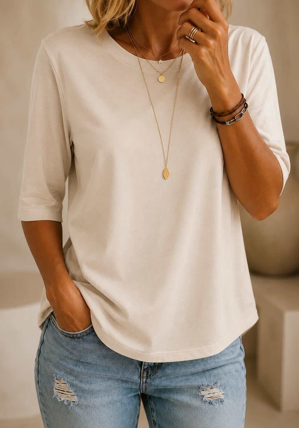 Lockeres Alltags-Halbarm-T-Shirt für Damen