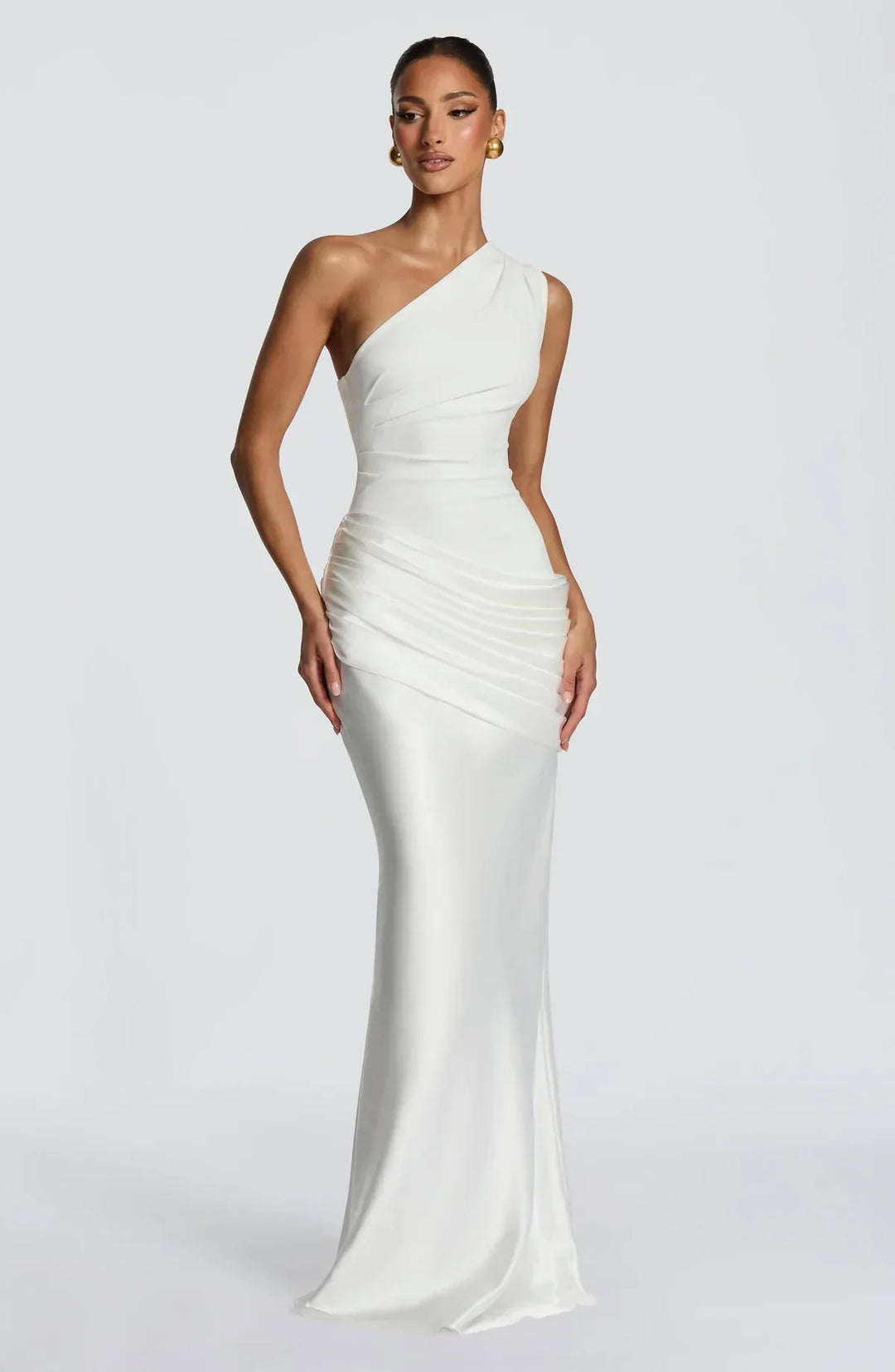 Sidonie einseitig geschultertes, drapiertes Maxikleid aus Satin