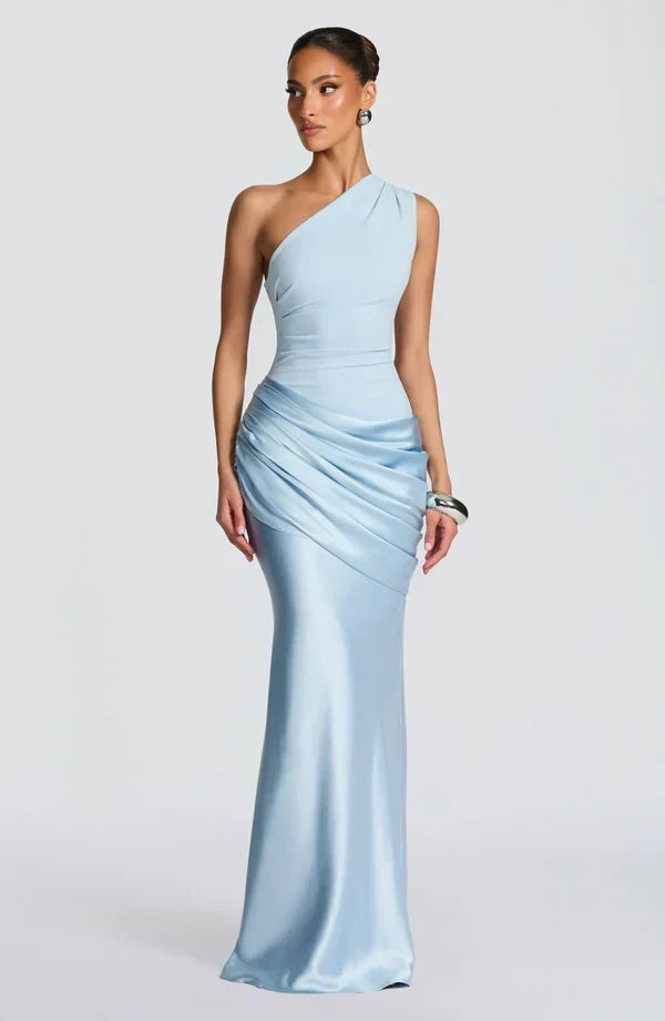 Sidonie einseitig geschultertes, drapiertes Maxikleid aus Satin
