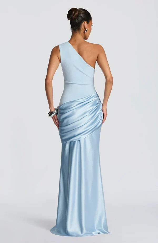 Sidonie einseitig geschultertes, drapiertes Maxikleid aus Satin
