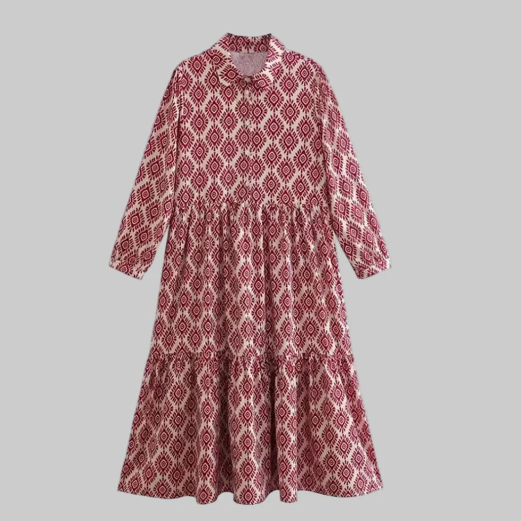 Langärmliges geometrisches Damenkleid