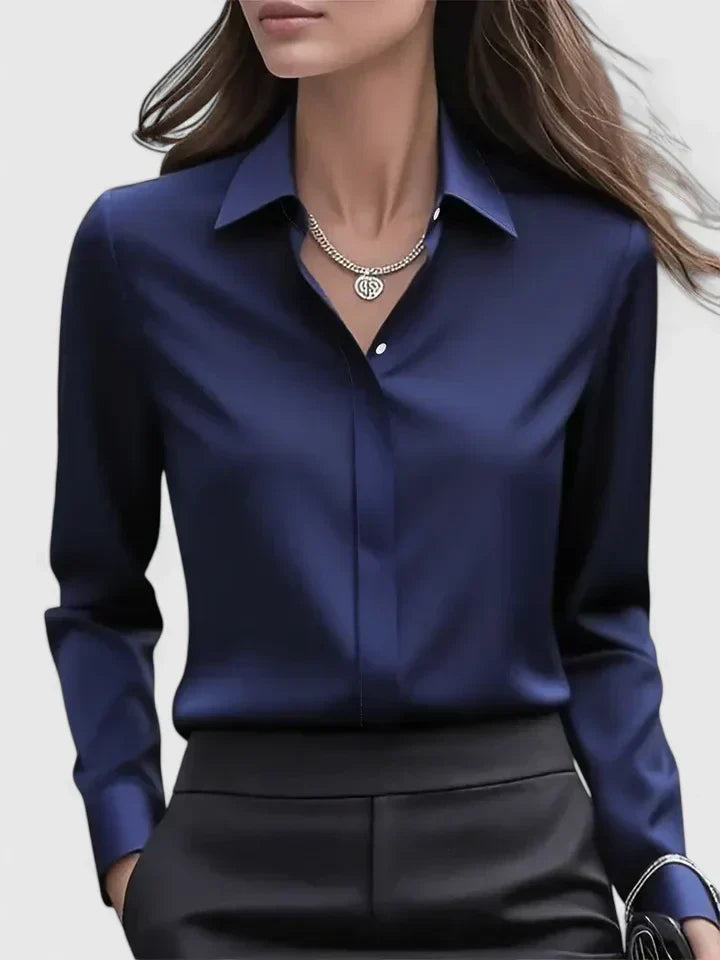 Damen Satin-Langarmbluse – elegante Bürobluse