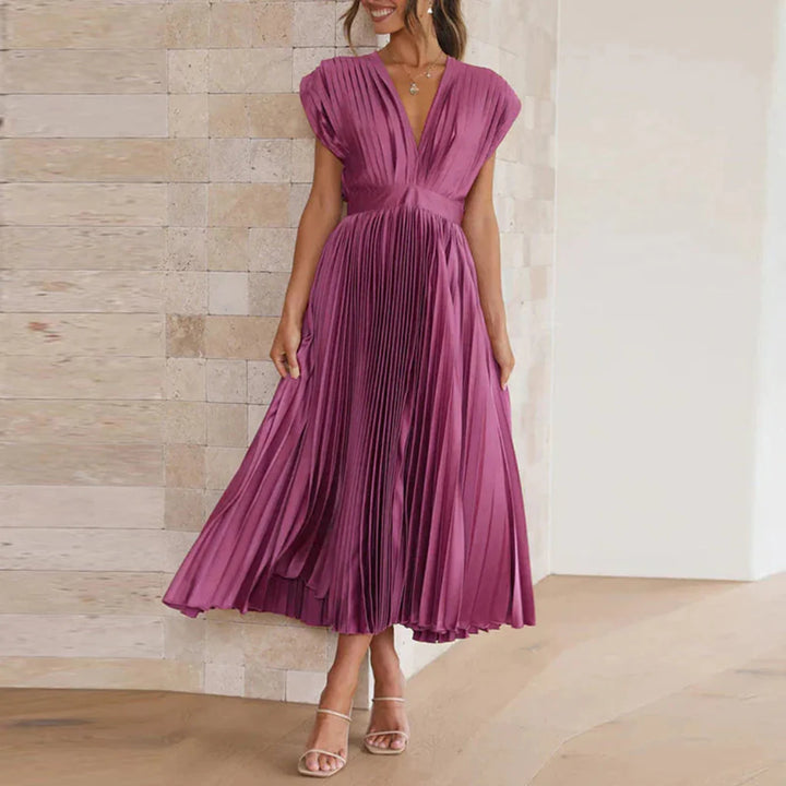 Modernes ärmelloses Damenkleid mit V-Ausschnitt