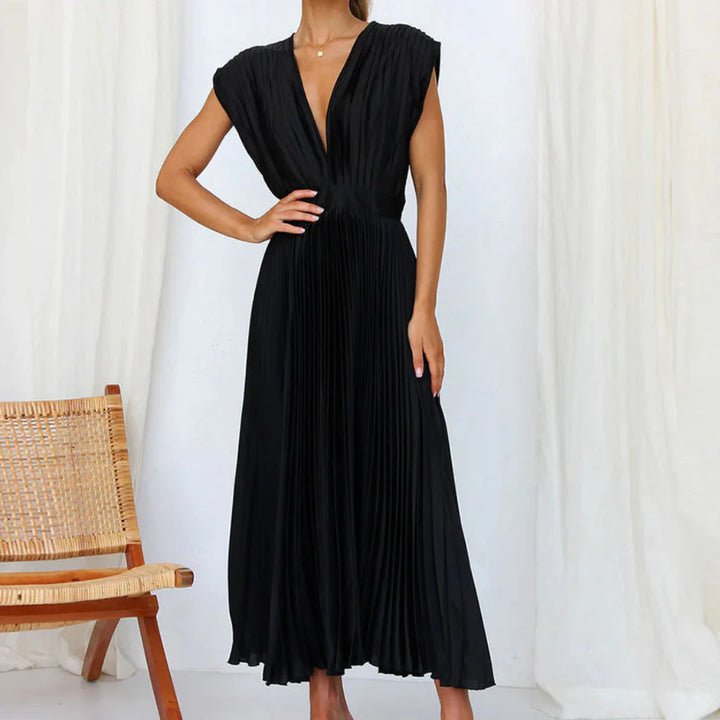 Modernes ärmelloses Damenkleid mit V-Ausschnitt
