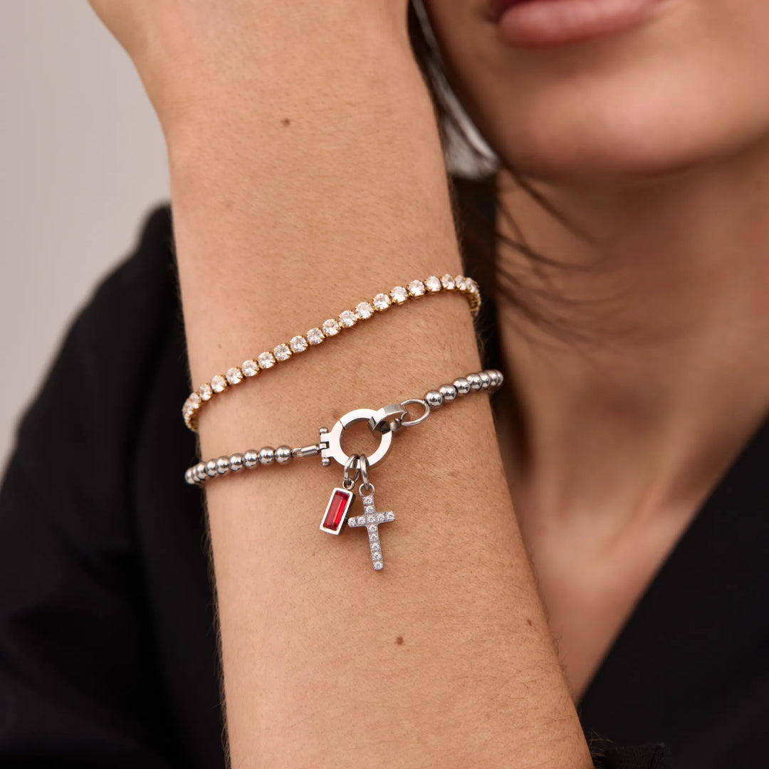 Nova-Perlen-Geburtssteinarmband mit Kreuzanhänger