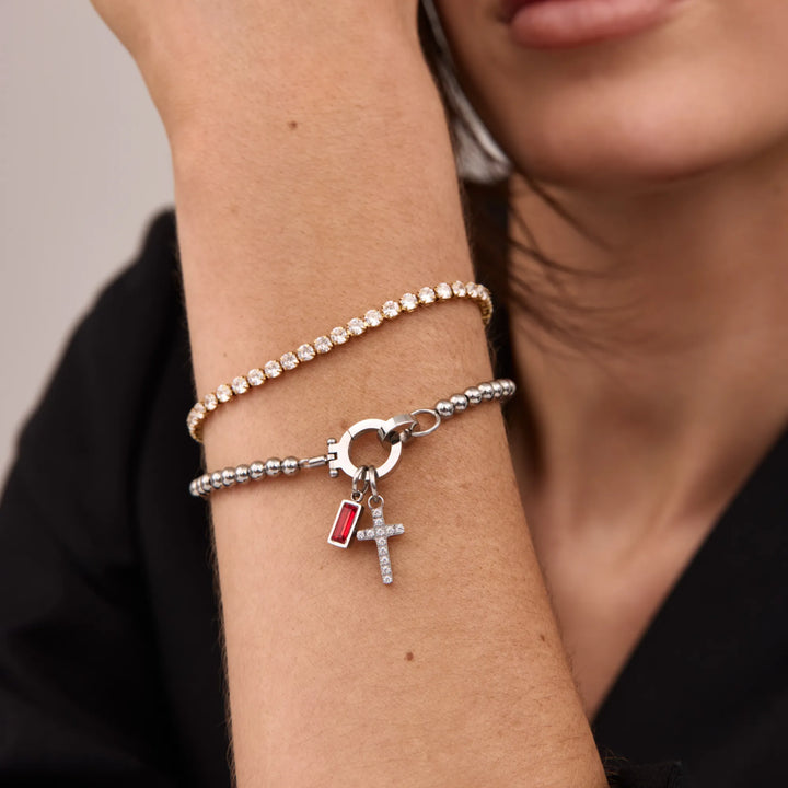 Nova-Perlen-Geburtssteinarmband mit Kreuzanhänger