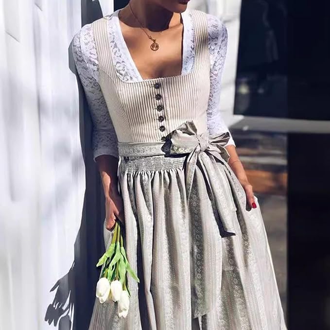 Damen-Dirndl-Set mit Knopfleiste und Schürze