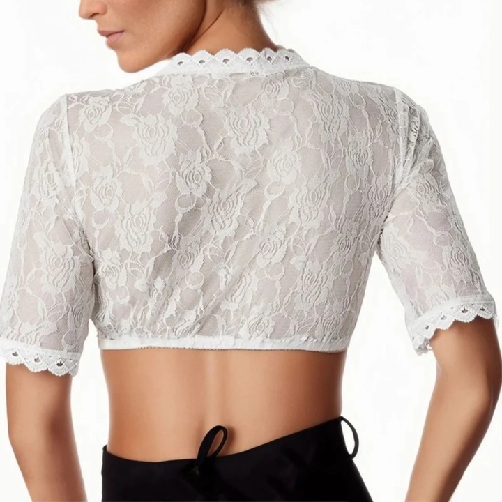 Damen Dirndl-Crop-Top mit floraler Spitze und tiefem V-Ausschnitt