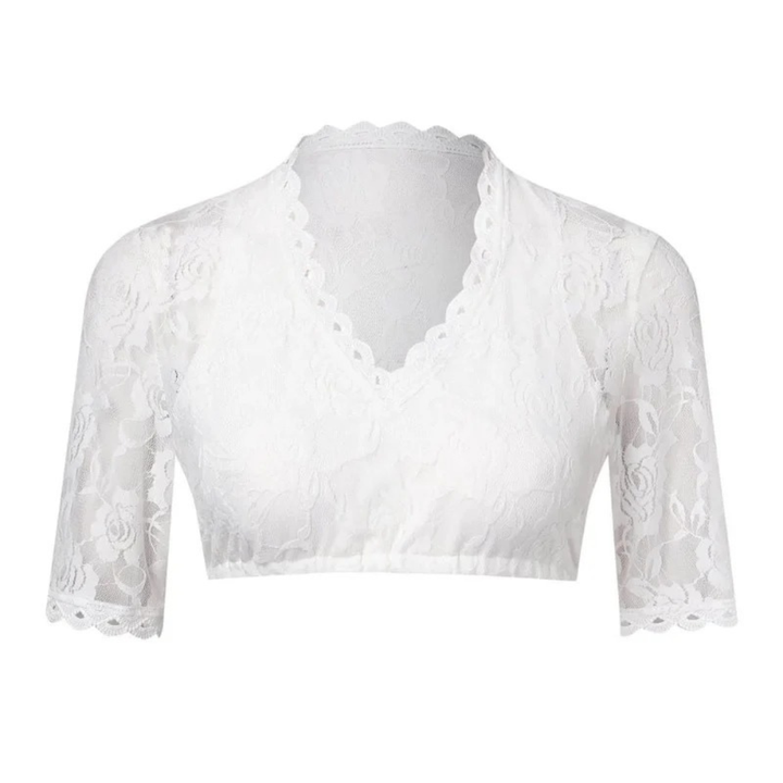 Damen Dirndl-Crop-Top mit floraler Spitze und tiefem V-Ausschnitt