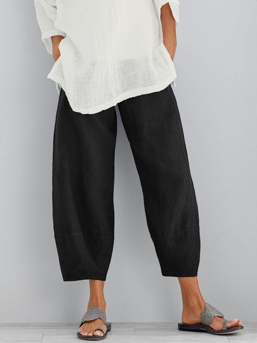 Damenhose mit elastischem Bund und weitem Bein