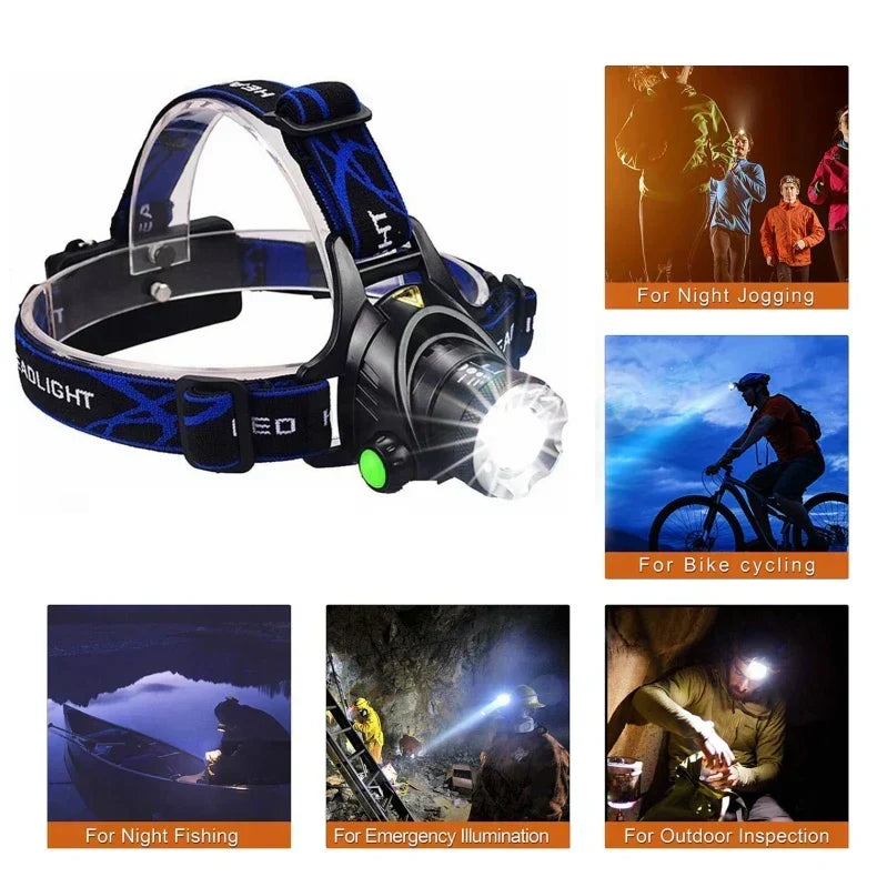 Stirnlampe | Wiederaufladbare Wasserdichte LED-Lampe mit Zoom