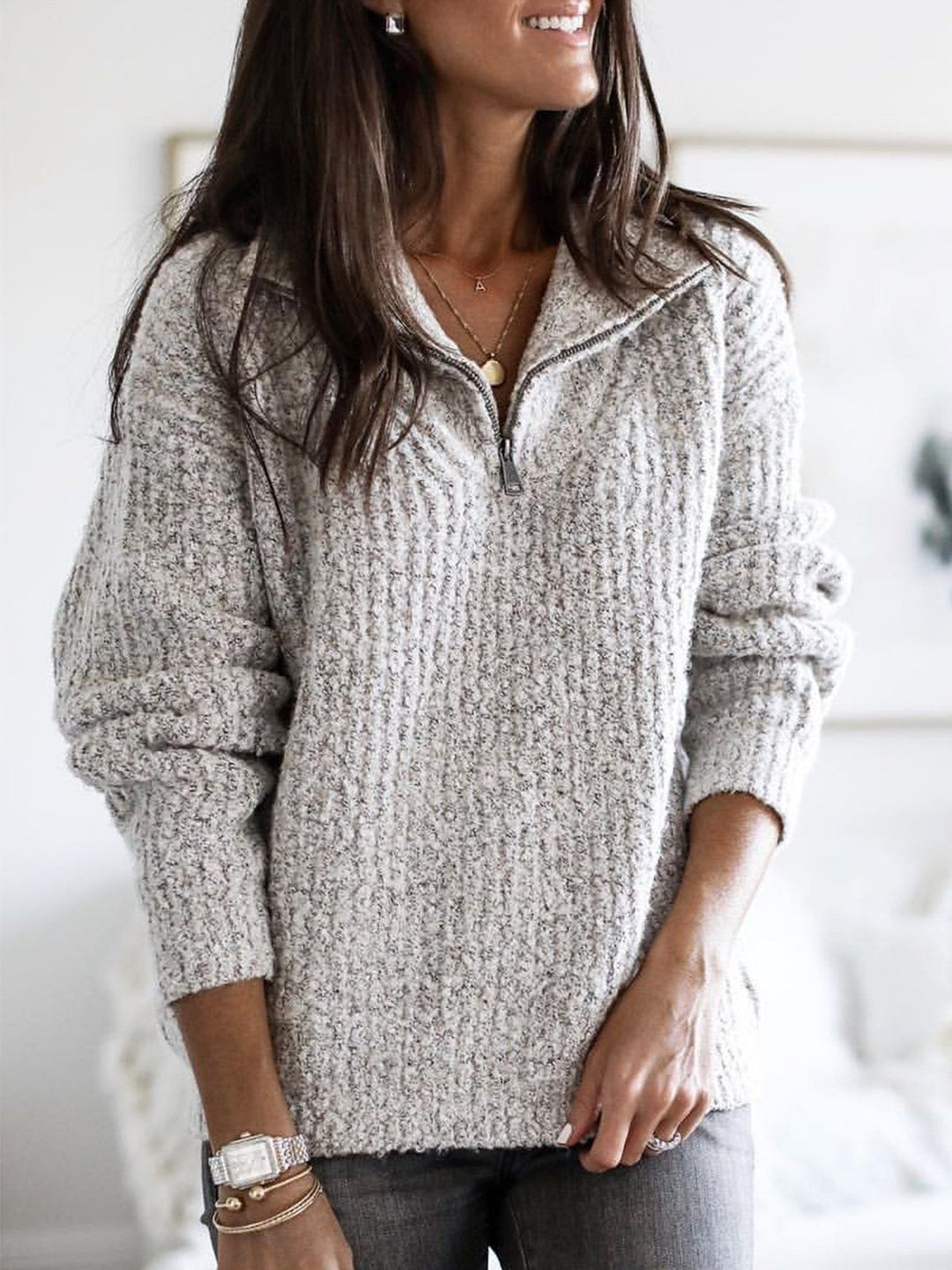 Luxy | Gefütterter Sweater mit Reissverschluss